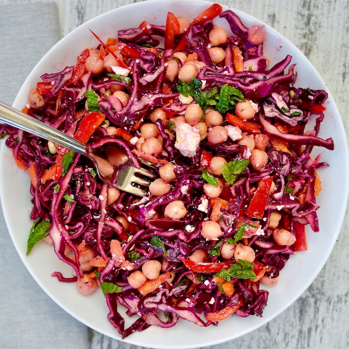 Mediterranean Red Cabbage and Chickpea Salad
