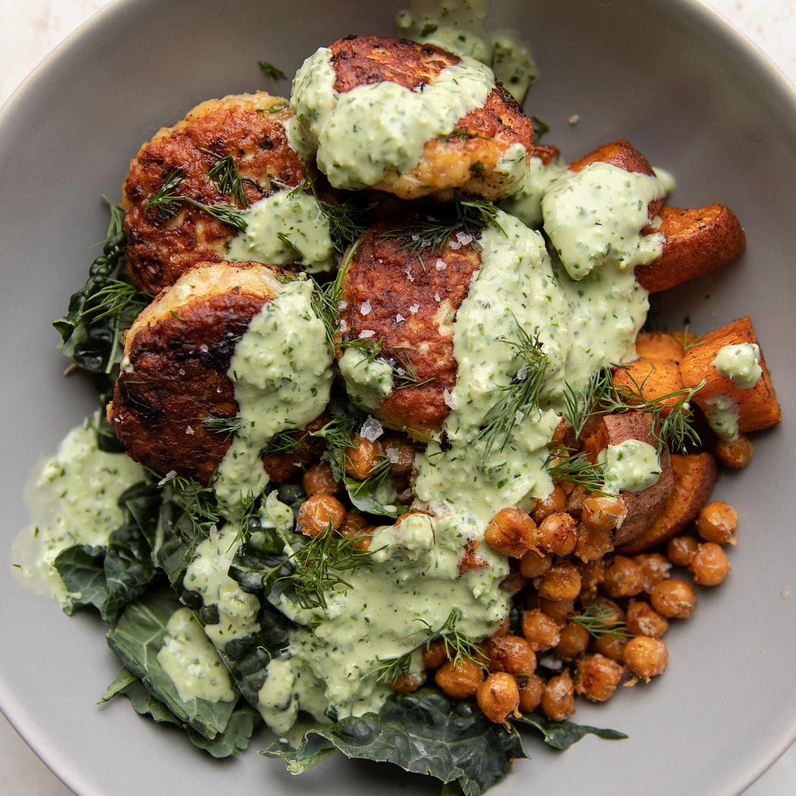 herby chicken meatball bowl