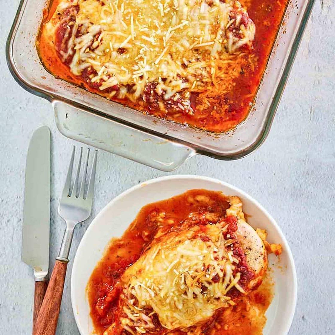 Baked Chicken Parmesan Easy Recipe (No Breading)