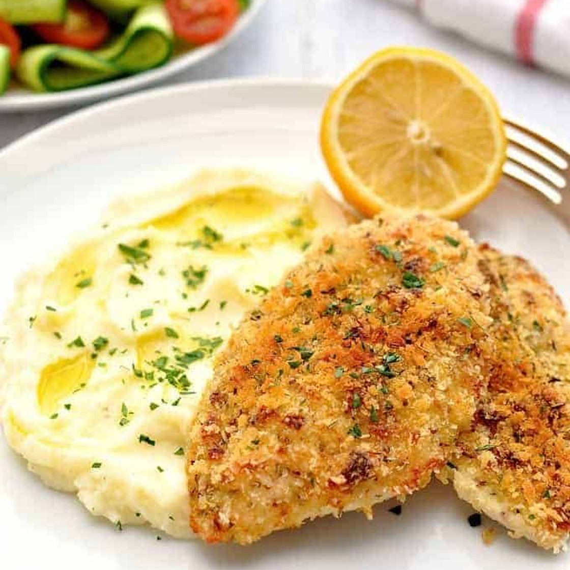 Super Quick Chicken Dinner: Crumbed Chicken with Mashed Potatoes