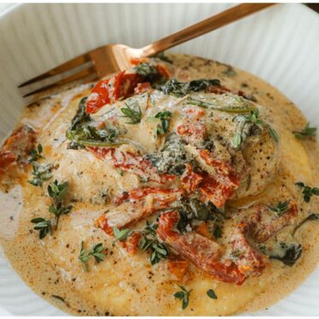 Slow Cooker Sun Dried Tomato Chicken with Parmesan Polenta