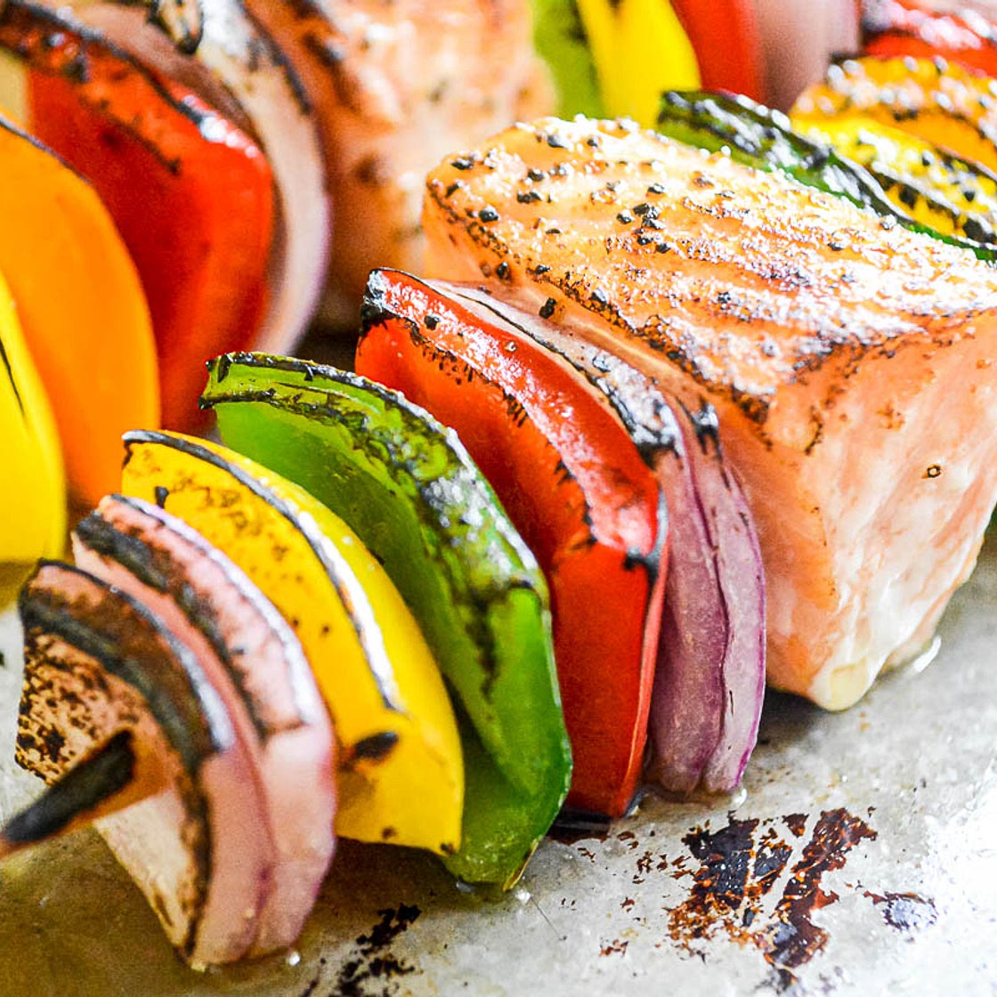 Rainbow Salmon Skewers