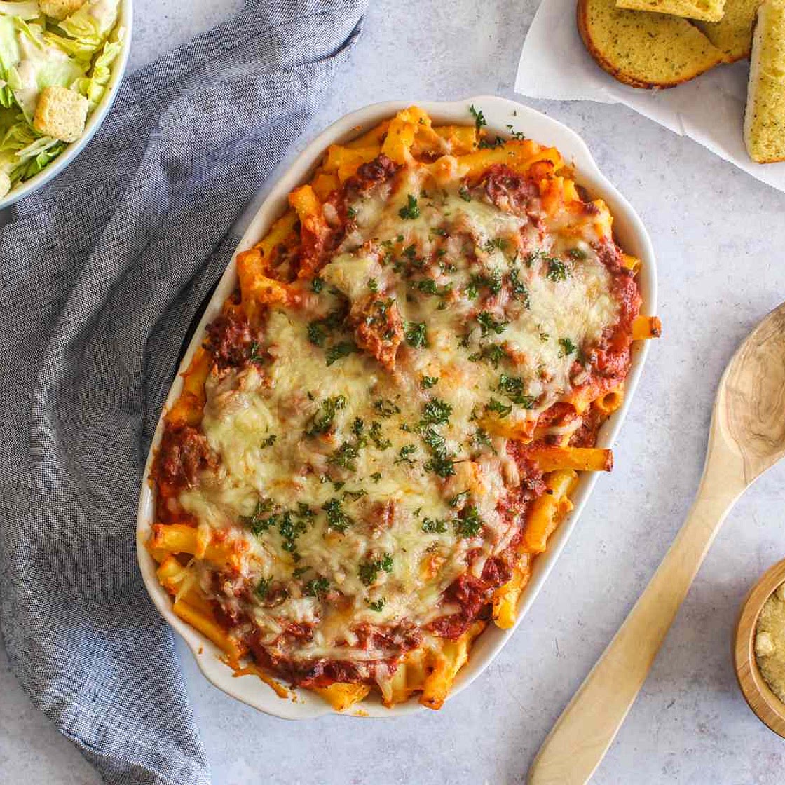 Baked Ziti With Ground Beef and Italian Sausage