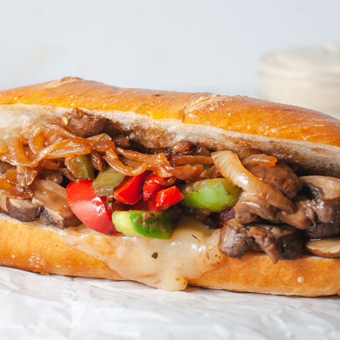 Vegetarian Mushroom Cheesesteak with Caramelized Onions