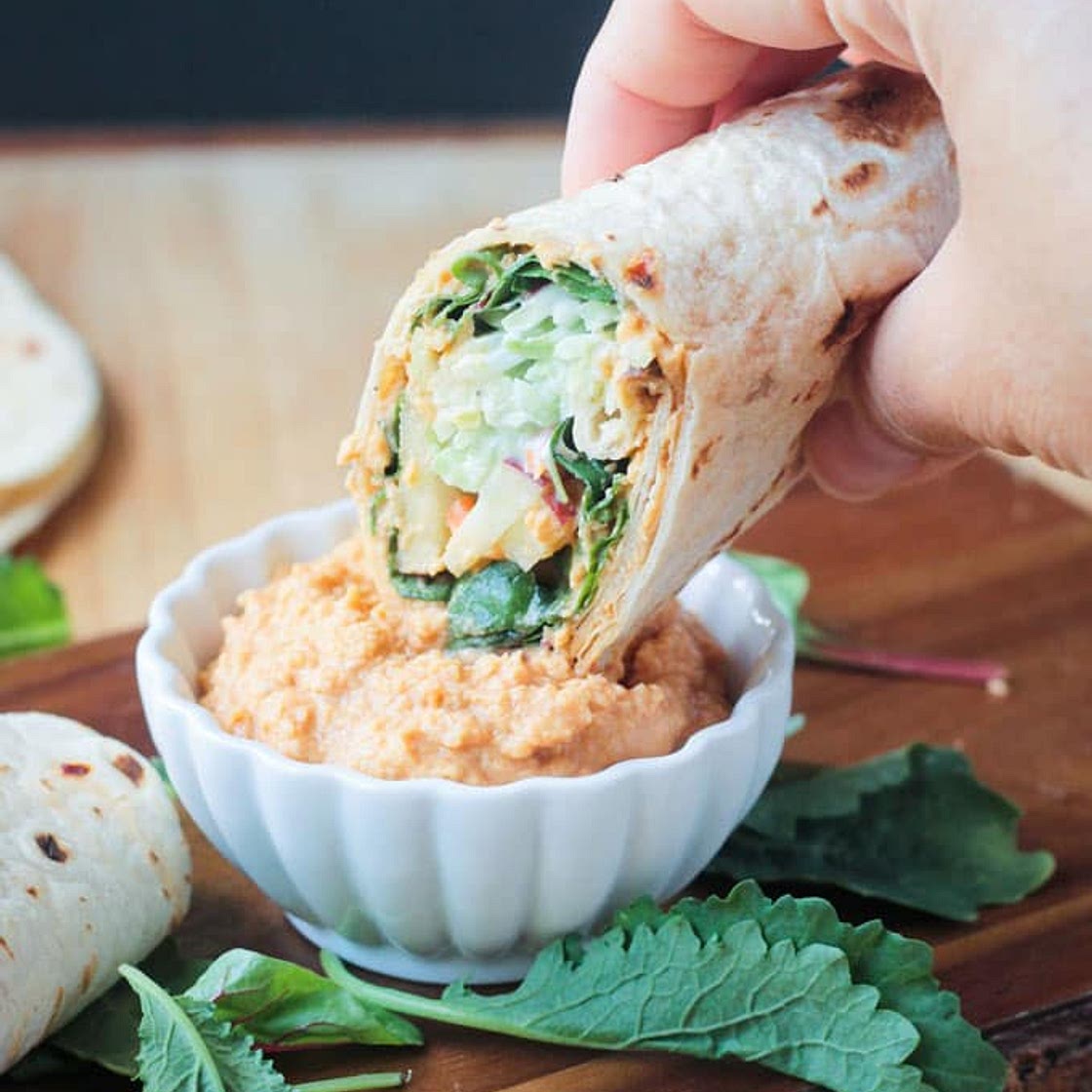 Broccoli Slaw Veggie Wrap with Spicy Hummus