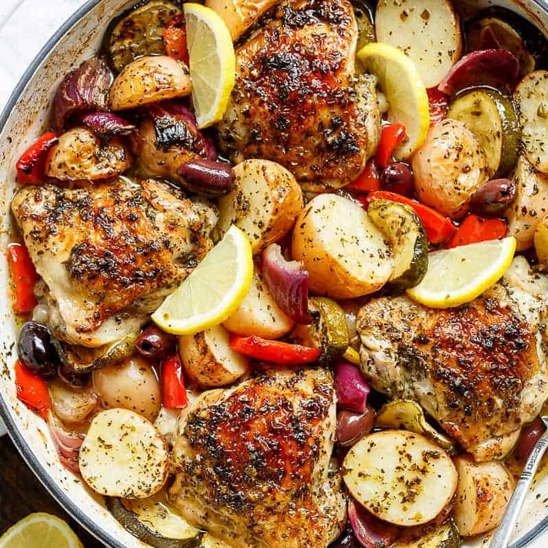 Lemon Herb Mediterranean Chicken + Potatoes (One Pot)