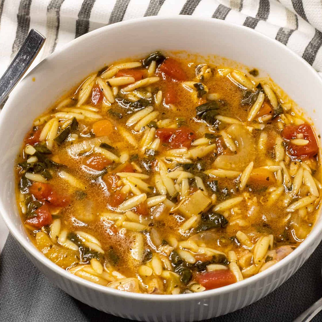 Italian Chicken Rosa Marina Soup with Spinach and Tomatoes