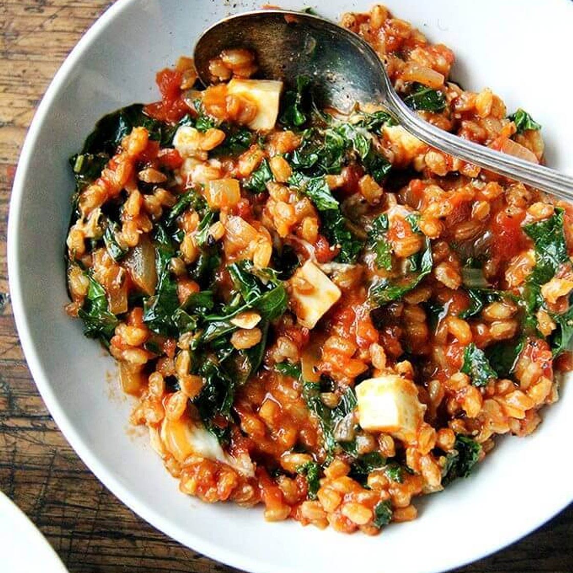 Farro Risotto with Kale and Feta