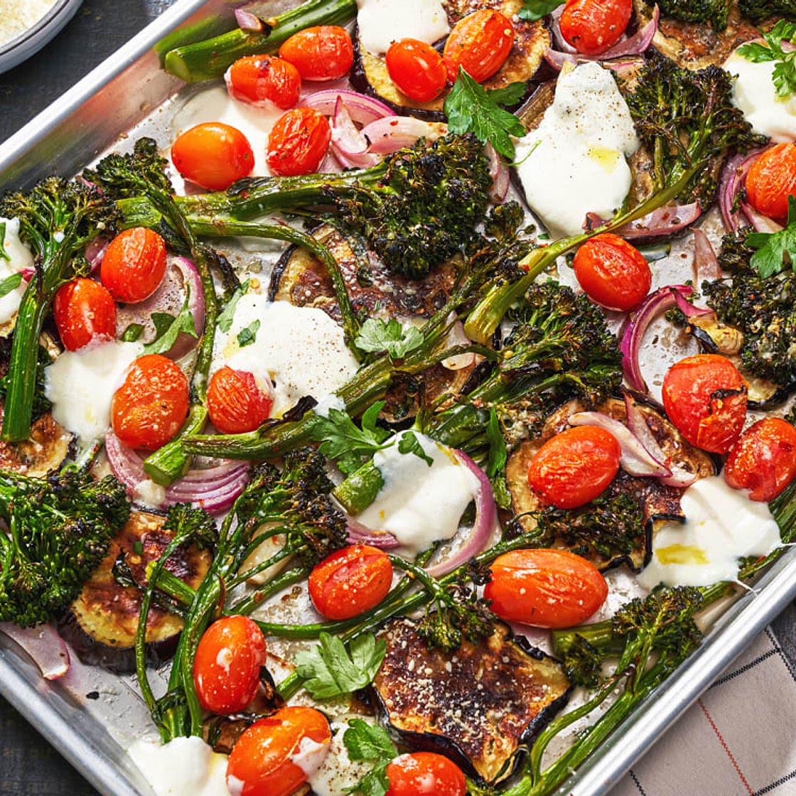 Eggplant with Tomato, Broccolini and Mozzarella Recipe