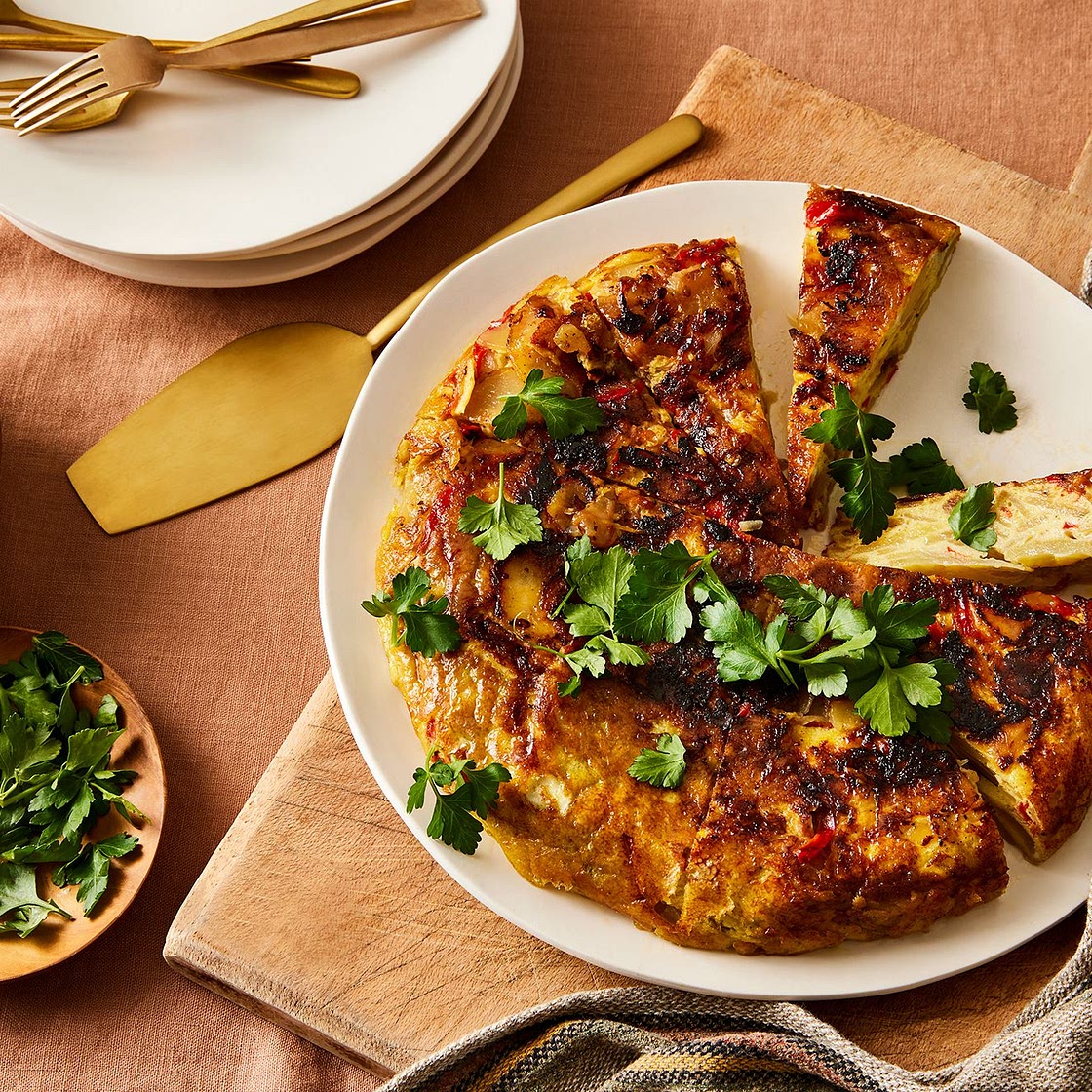 Tortilla Española With Blistered Cherry Tomato Romesco