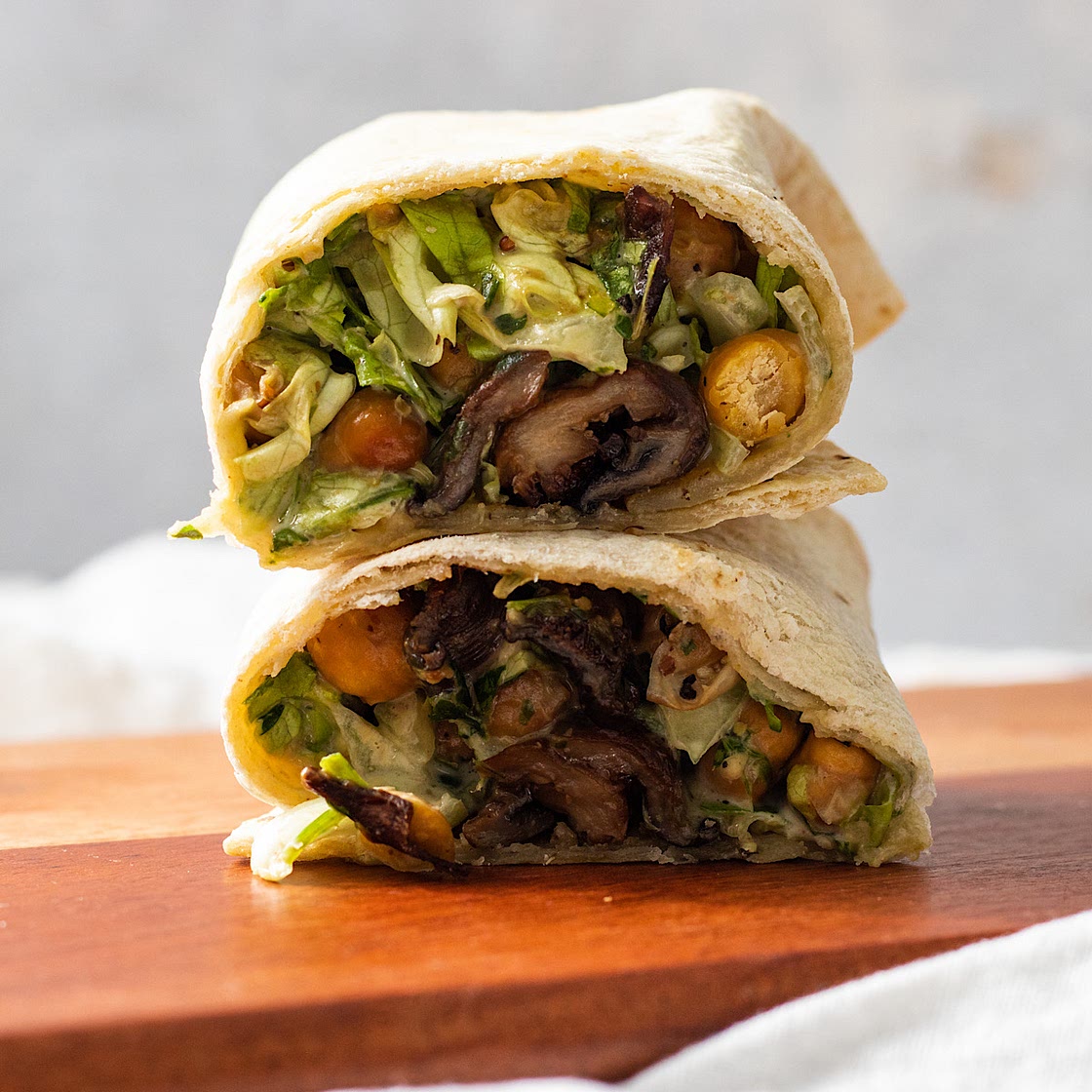 Vegan Caesar Oyster Mushroom Chickpea Wrap