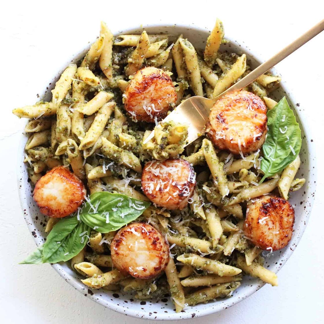 Sautéd Scallops + Asiago Pesto Pasta