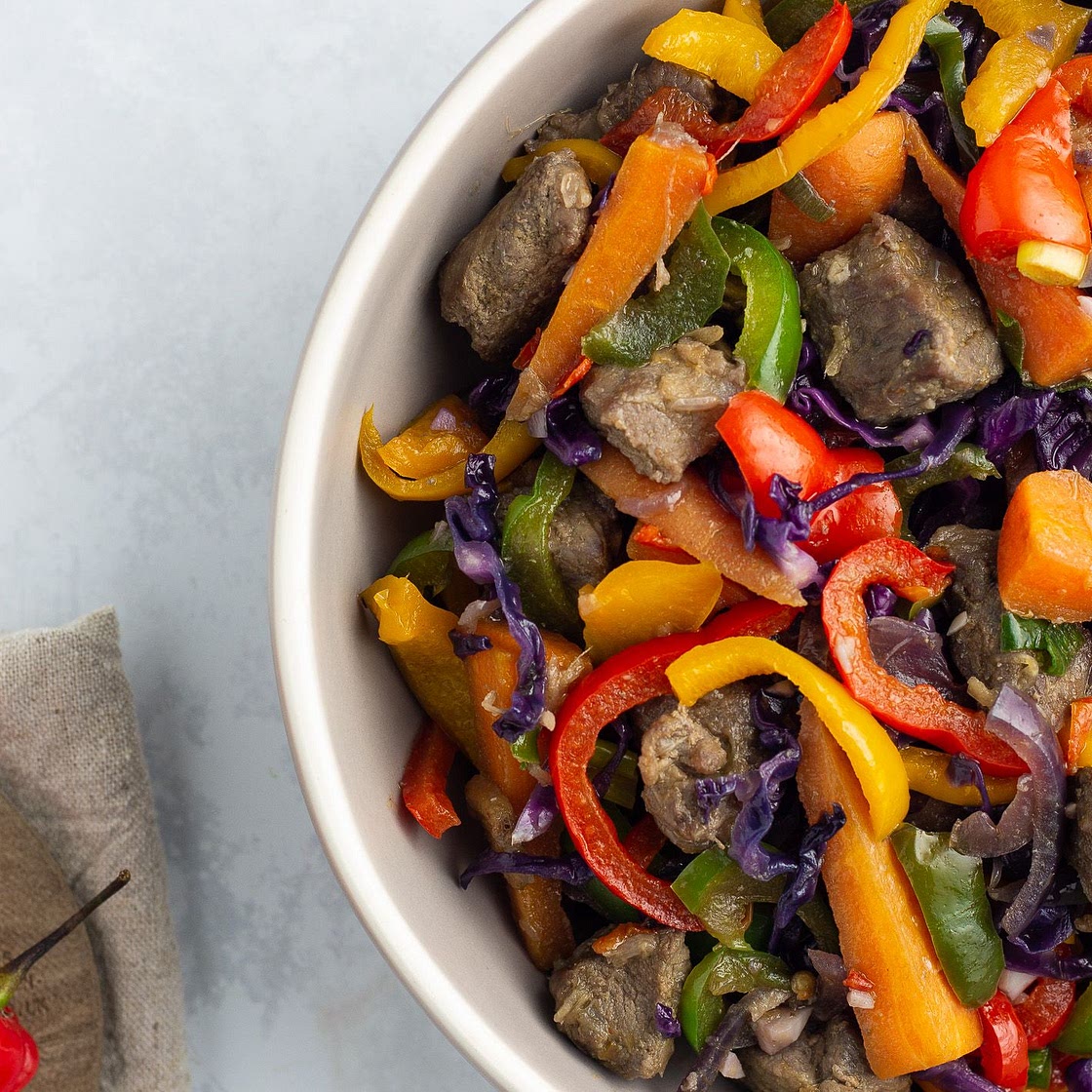 Peppered Goat Meat Warm Salad