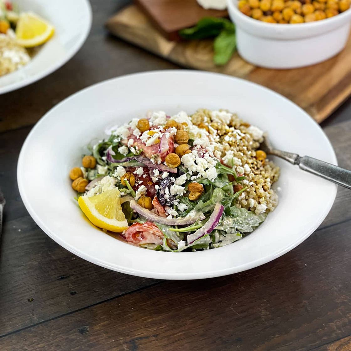 Quinoa Salad Bowl with Lemon-Hummus Dressing Recipe