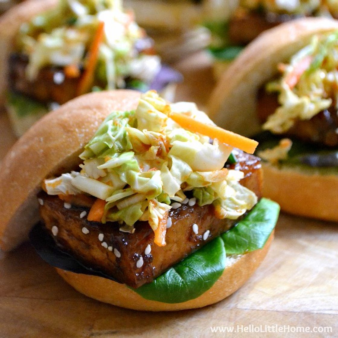 Korean BBQ Tofu Sliders with Kimchi Slaw