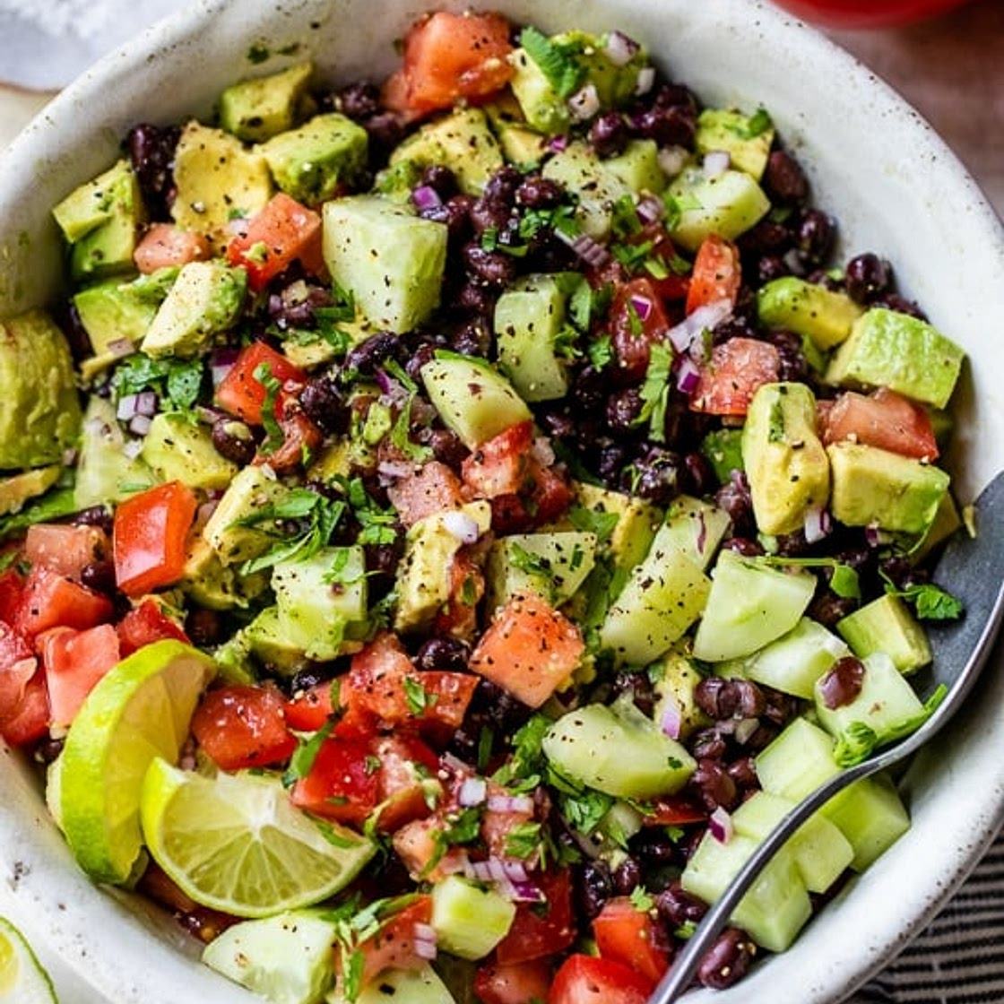 Black Bean, Avocado, Cucumber and Tomato Salad