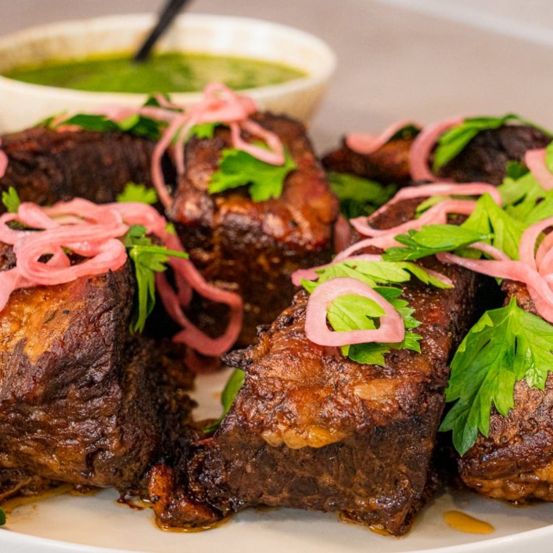 Braised beef ribs with salsa verde