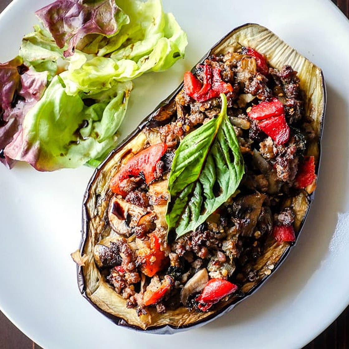 Balsamic Chicken Stuffed Eggplant