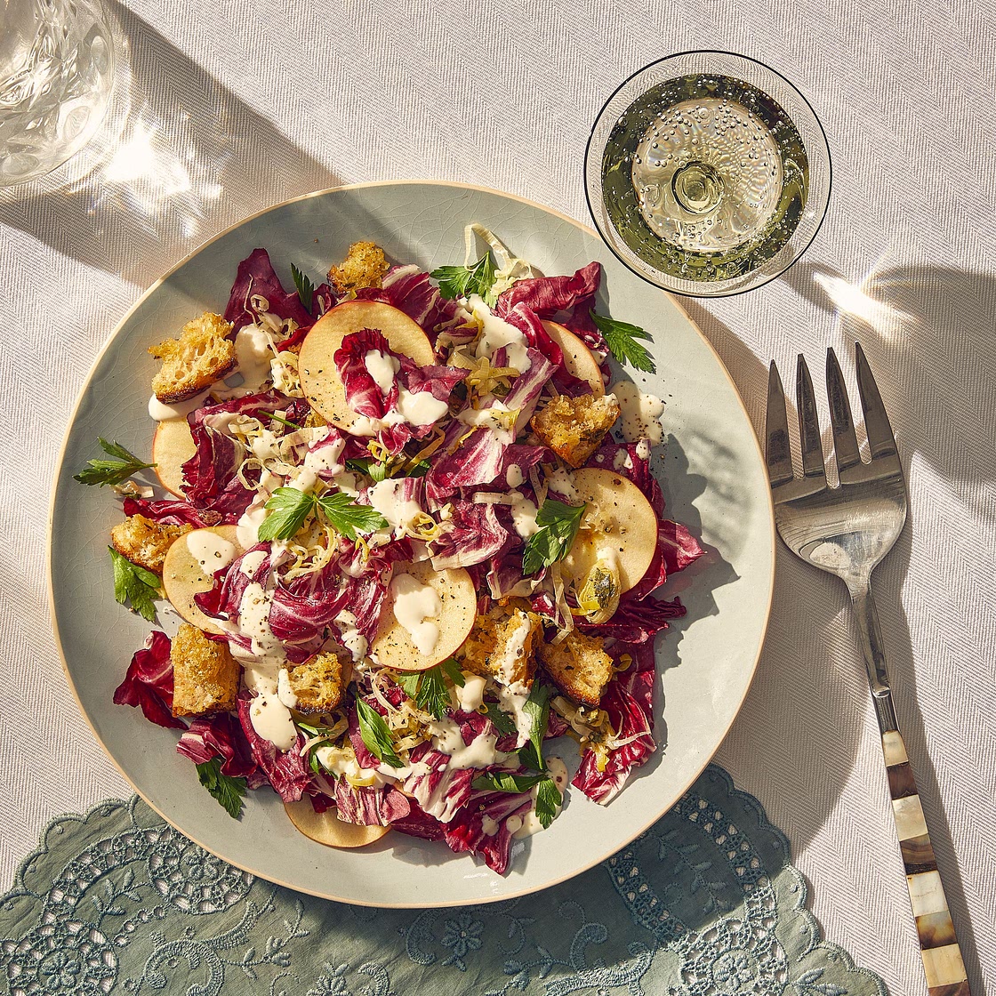 Radicchio and Apple Salad With Mustardy Croutons