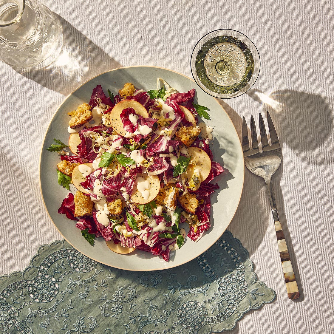 Radicchio and Apple Salad With Mustardy Croutons