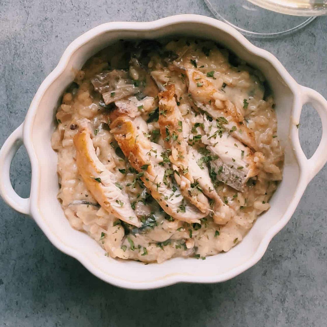 Creamy Parmesan Mushroom White Wine Risotto with Chicken