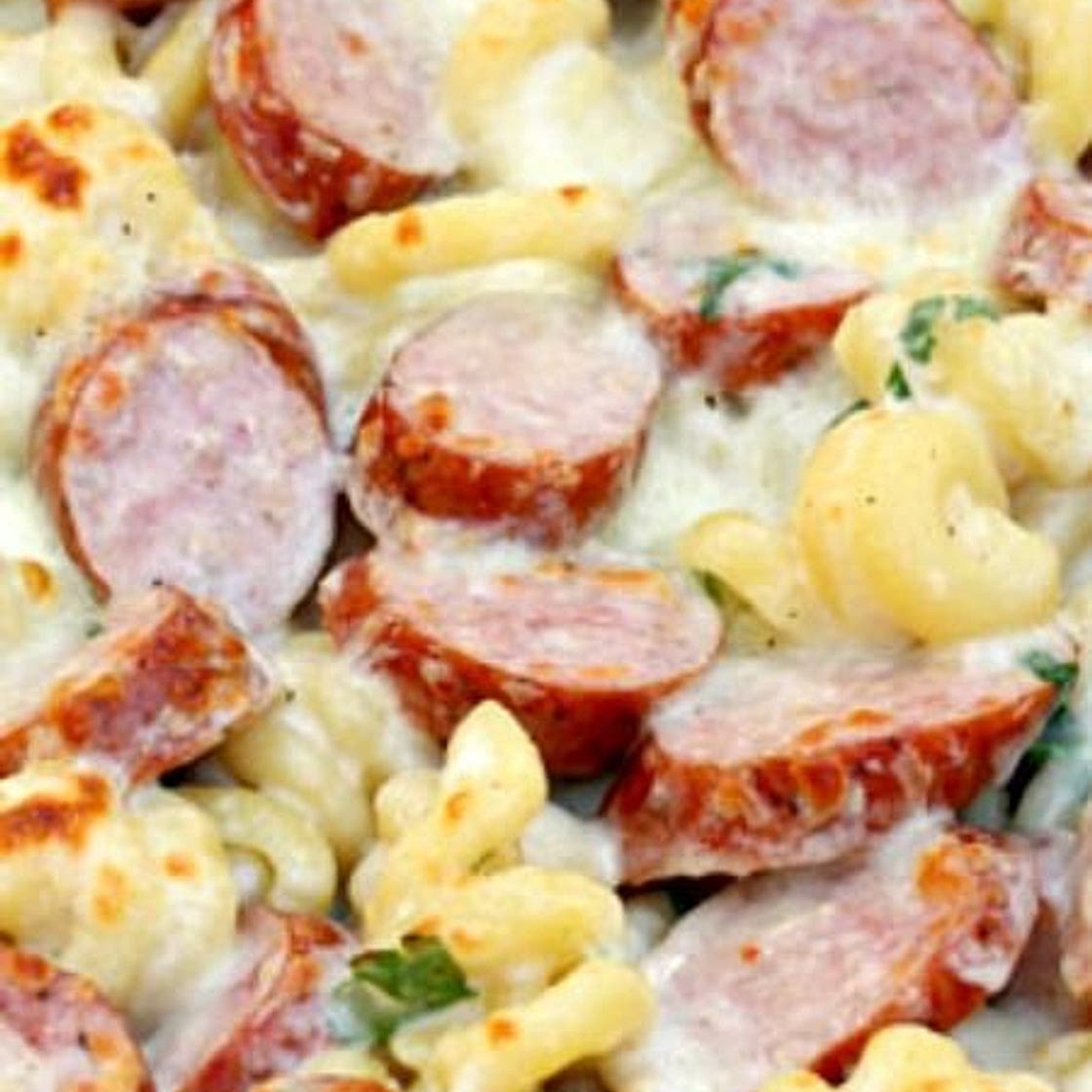 Spicy Smoked Sausage Alfredo Bake