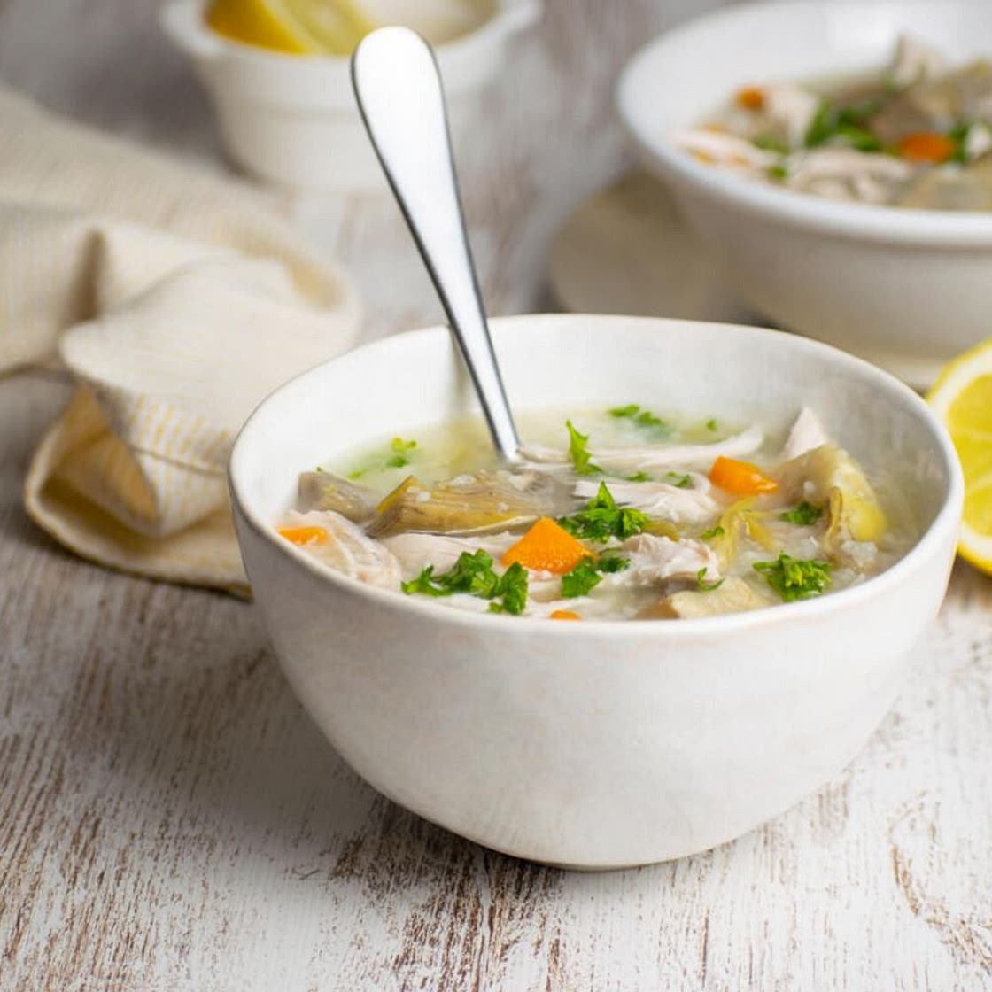 Slow Cooker Lemon Chicken Artichoke Soup