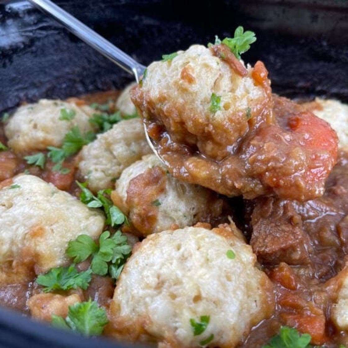 Slow Cooker Beef Stew and Dumplings