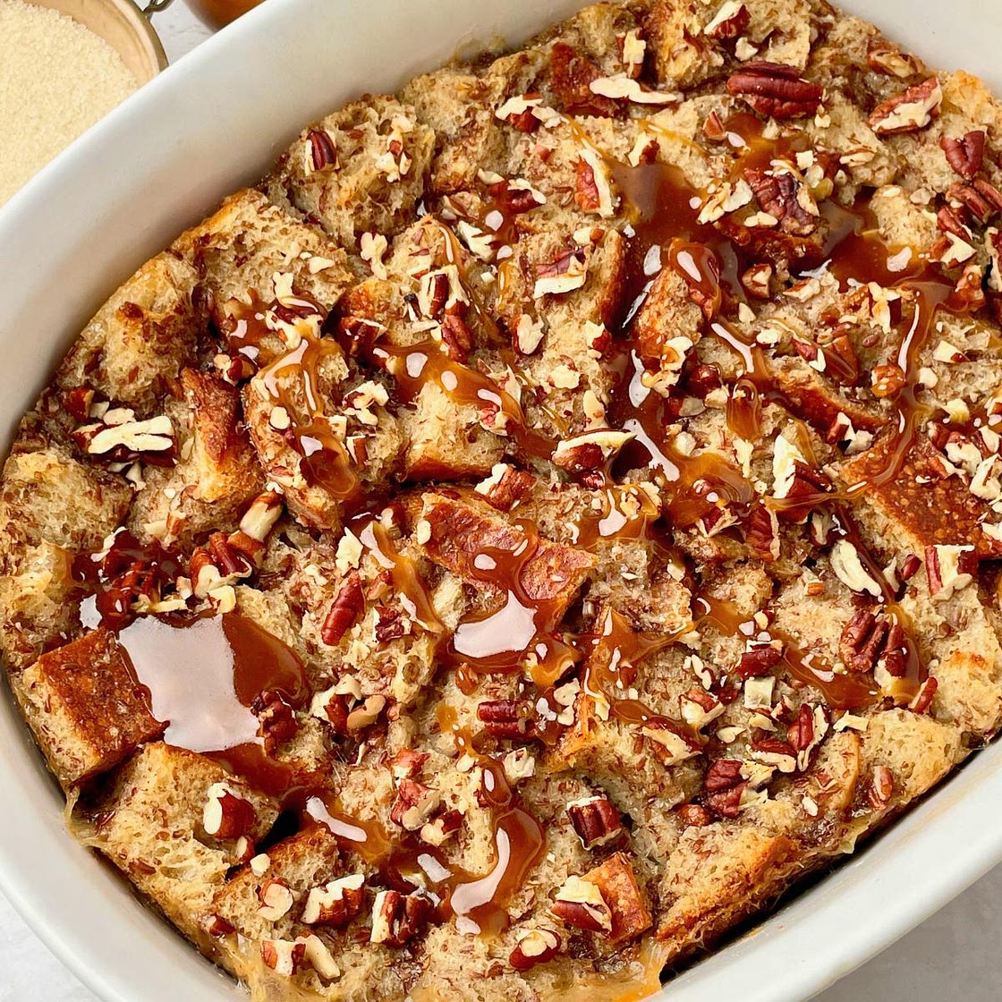 Vegan Bread Pudding with Butterscotch Sauce