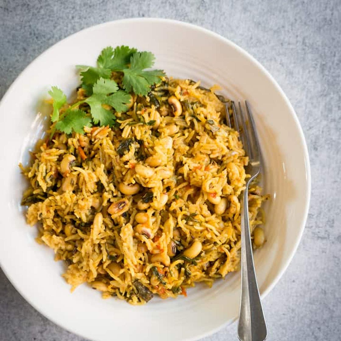Instant Pot Black eyed peas and Spinach Rice