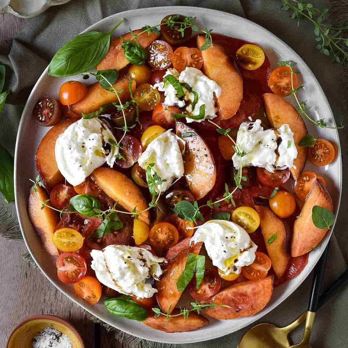 Burrata Caprese Salad with Peaches