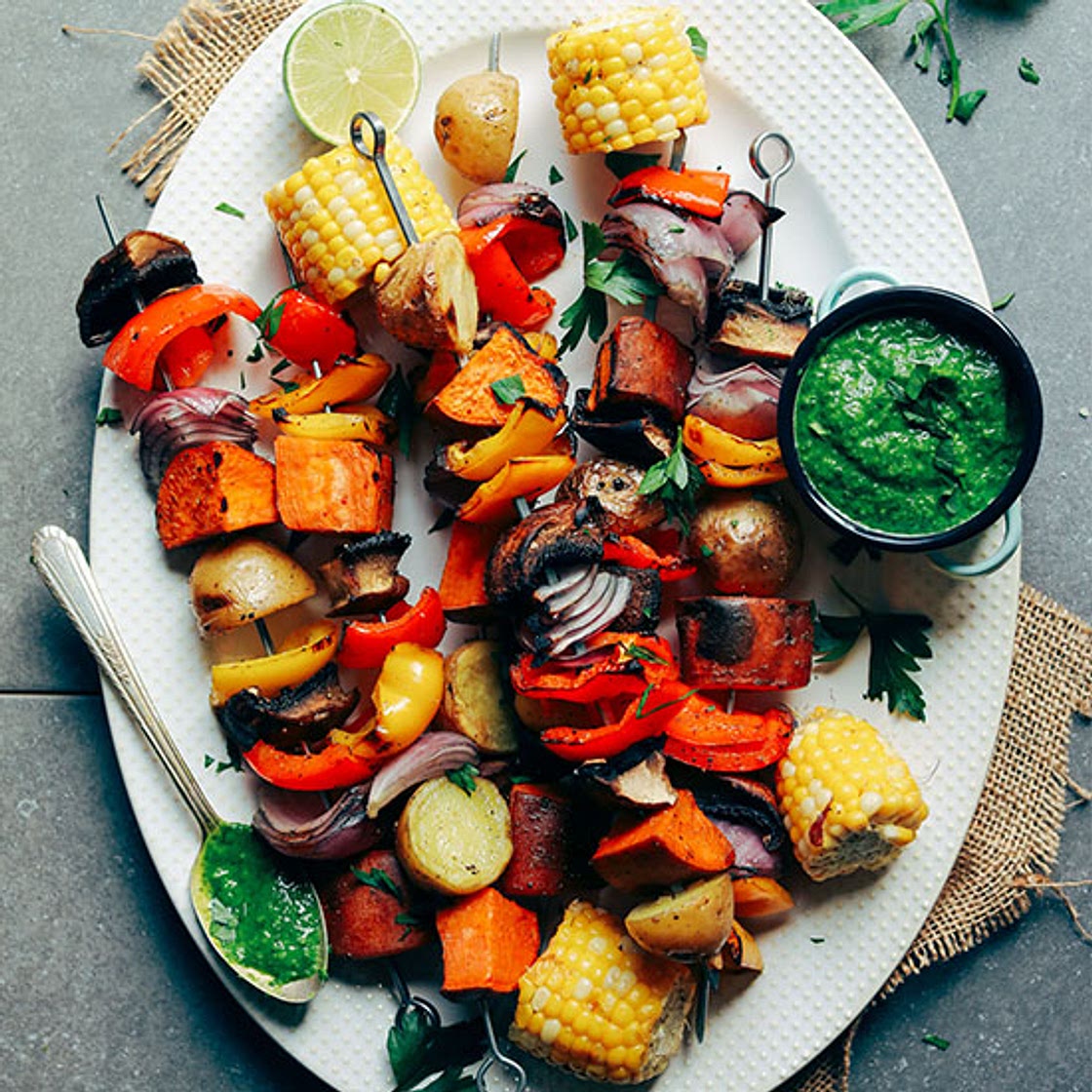 Veggie Skewers with Chimichurri Sauce