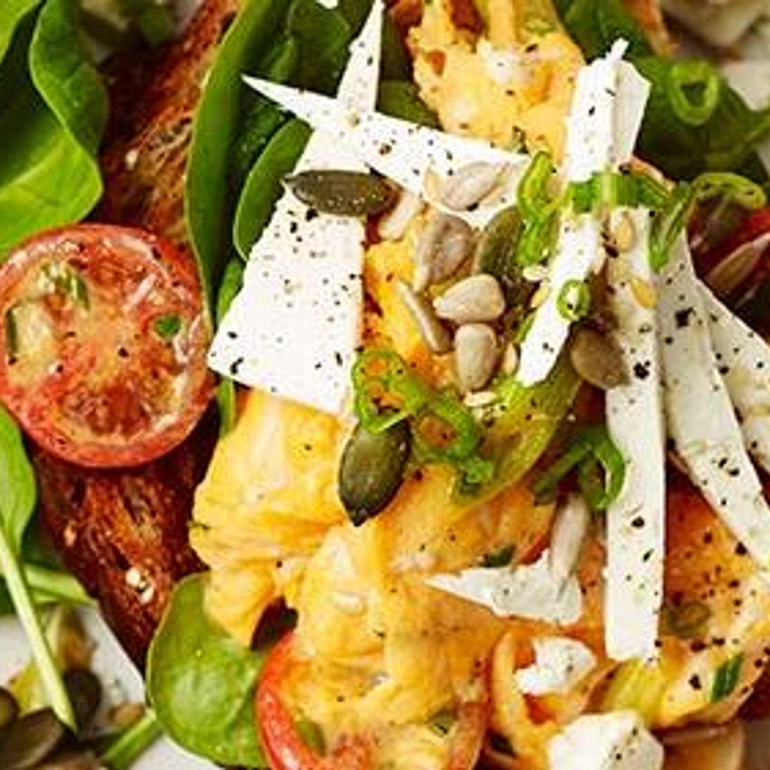 Scrambled eggs with feta and spinach