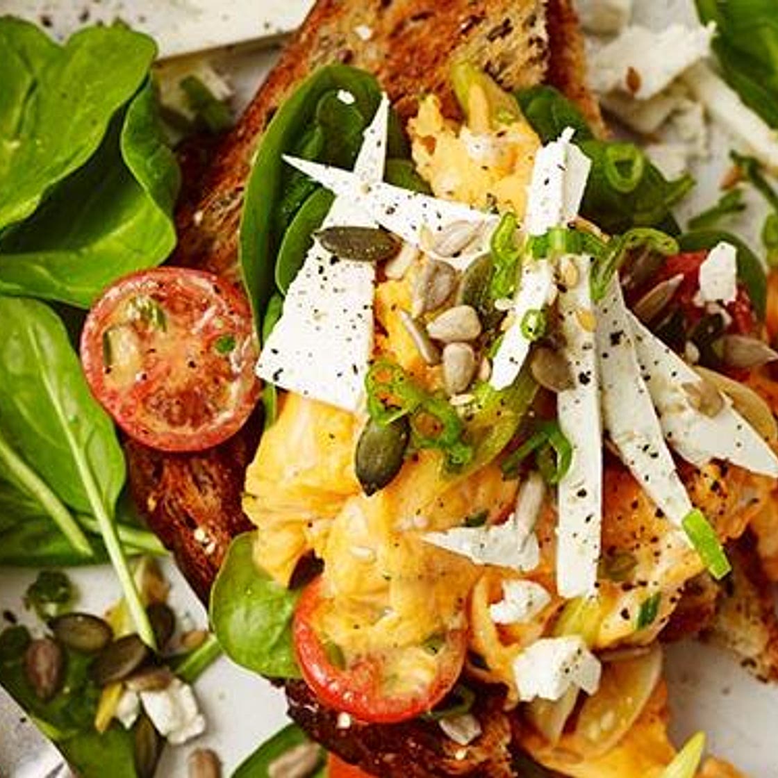 Scrambled eggs with feta and spinach