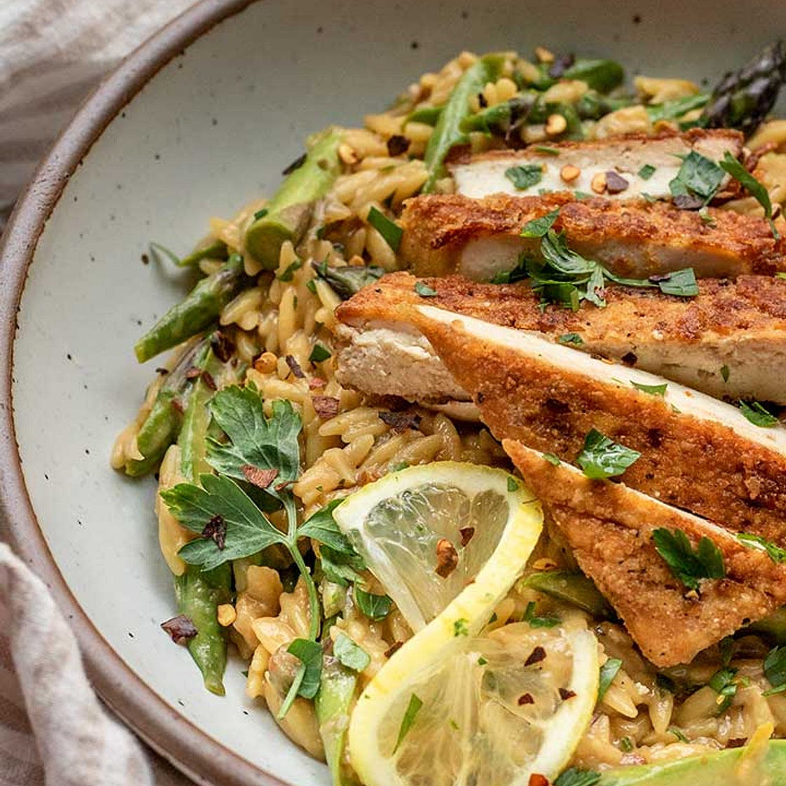One Pot Lemon Orzo with Sauteed Asparagus