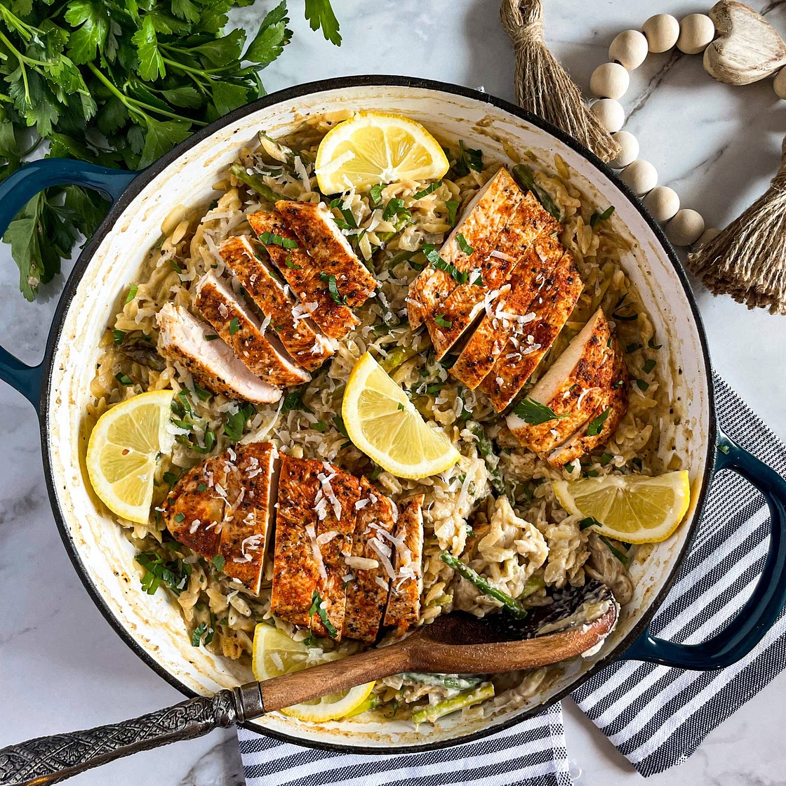 Parmesan Orzo with Chicken and Asparagus