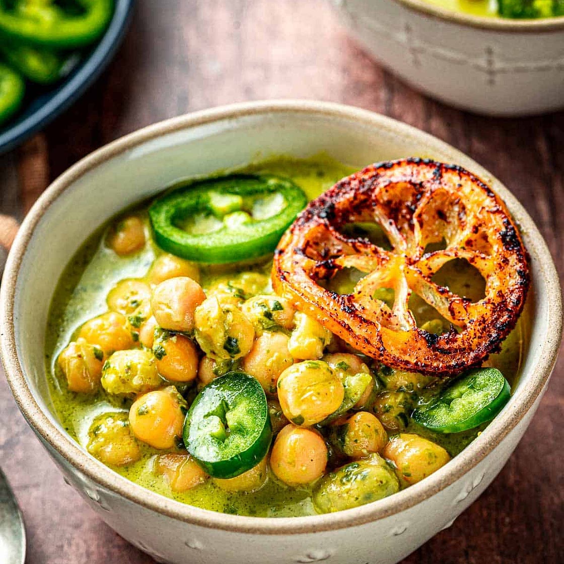 Braised Chickpeas in a Creamy Pesto Sauce