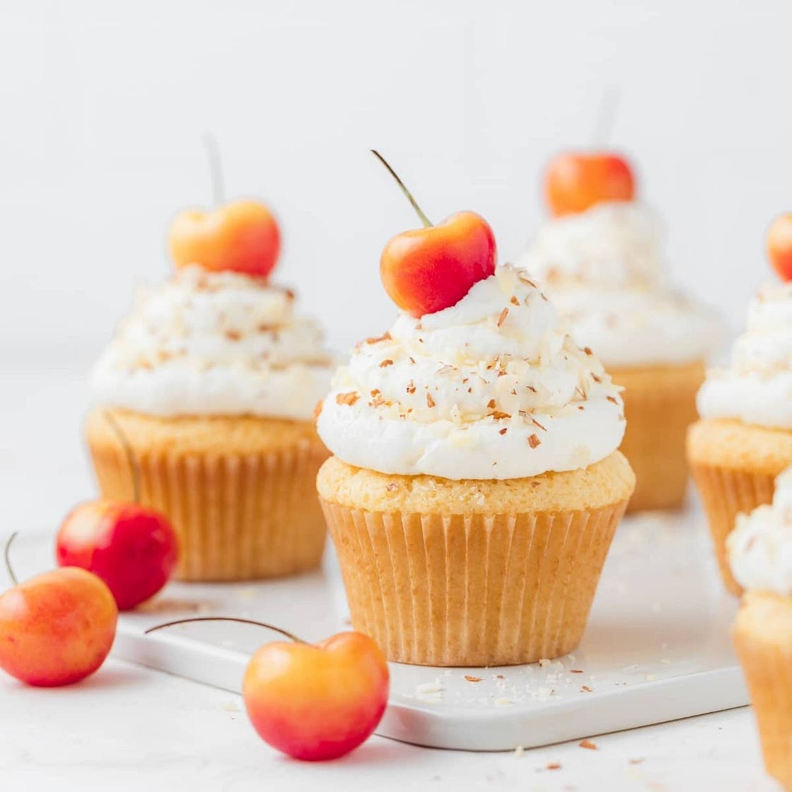 Rainier Cherry and Almond Cupcakes