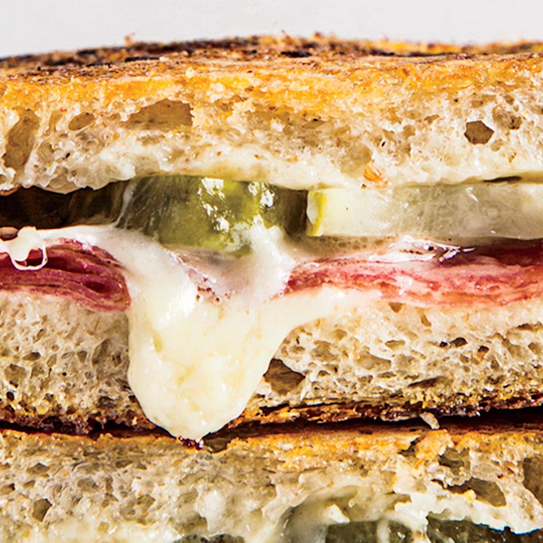 Salami and Pickle Grilled Cheese Sandwich