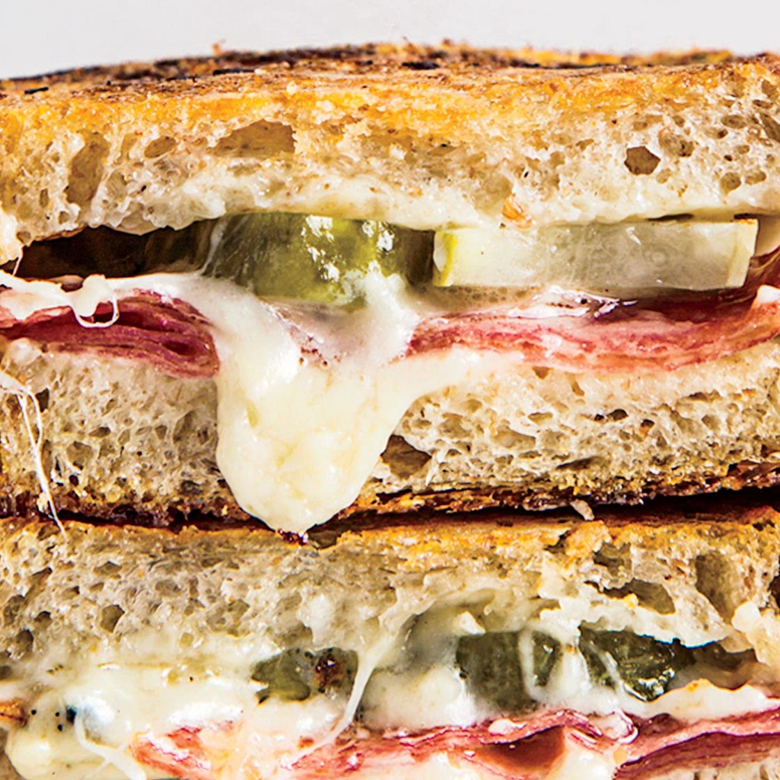 Salami and Pickle Grilled Cheese Sandwich