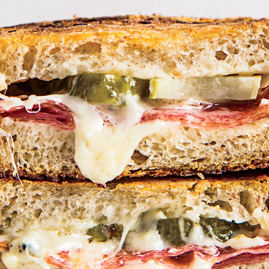 Salami and Pickle Grilled Cheese Sandwich