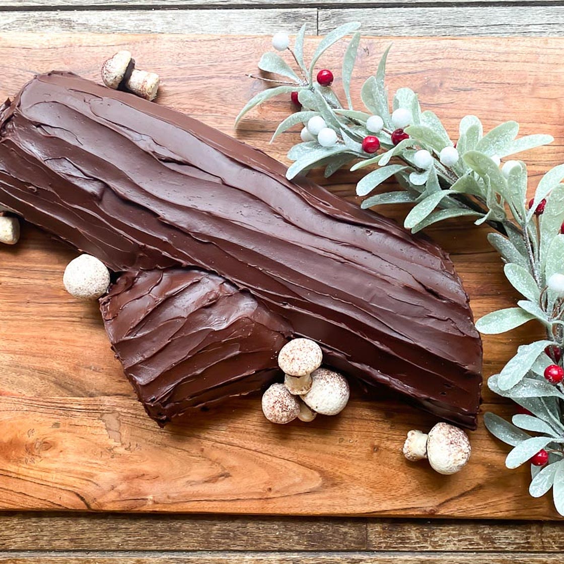 Low FODMAP Chocolate Raspberry Bûche de Noël