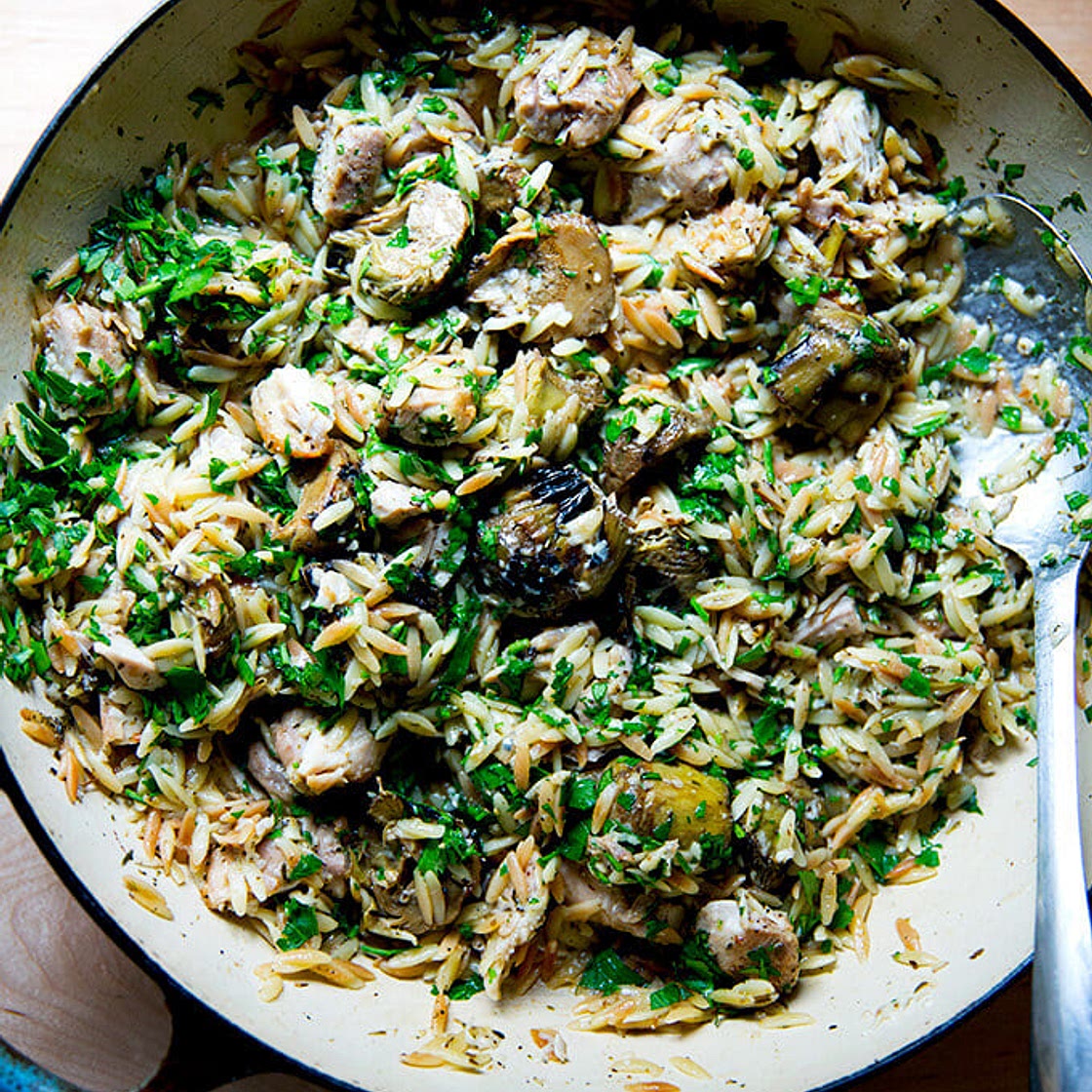 One-Pan Lemon Orzo Chicken with Artichoke Hearts