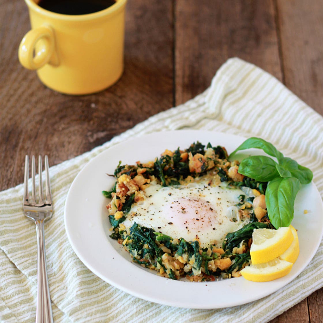 Lemony Egg in a Spinach-Chickpea Nest