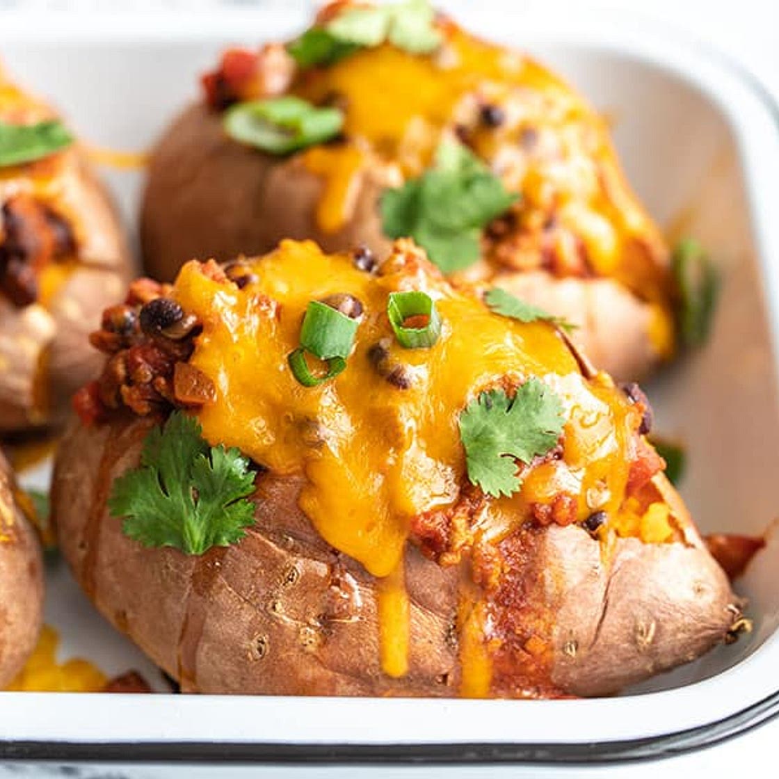 Turkey Chili Smothered Sweet Potatoes