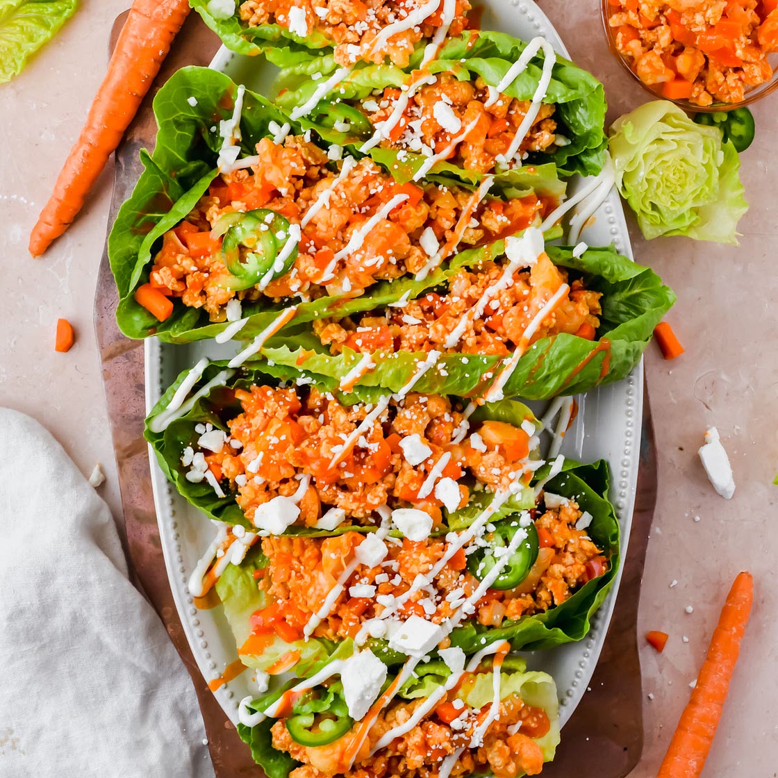 Buffalo Cauliflower Chicken Lettuce Wraps