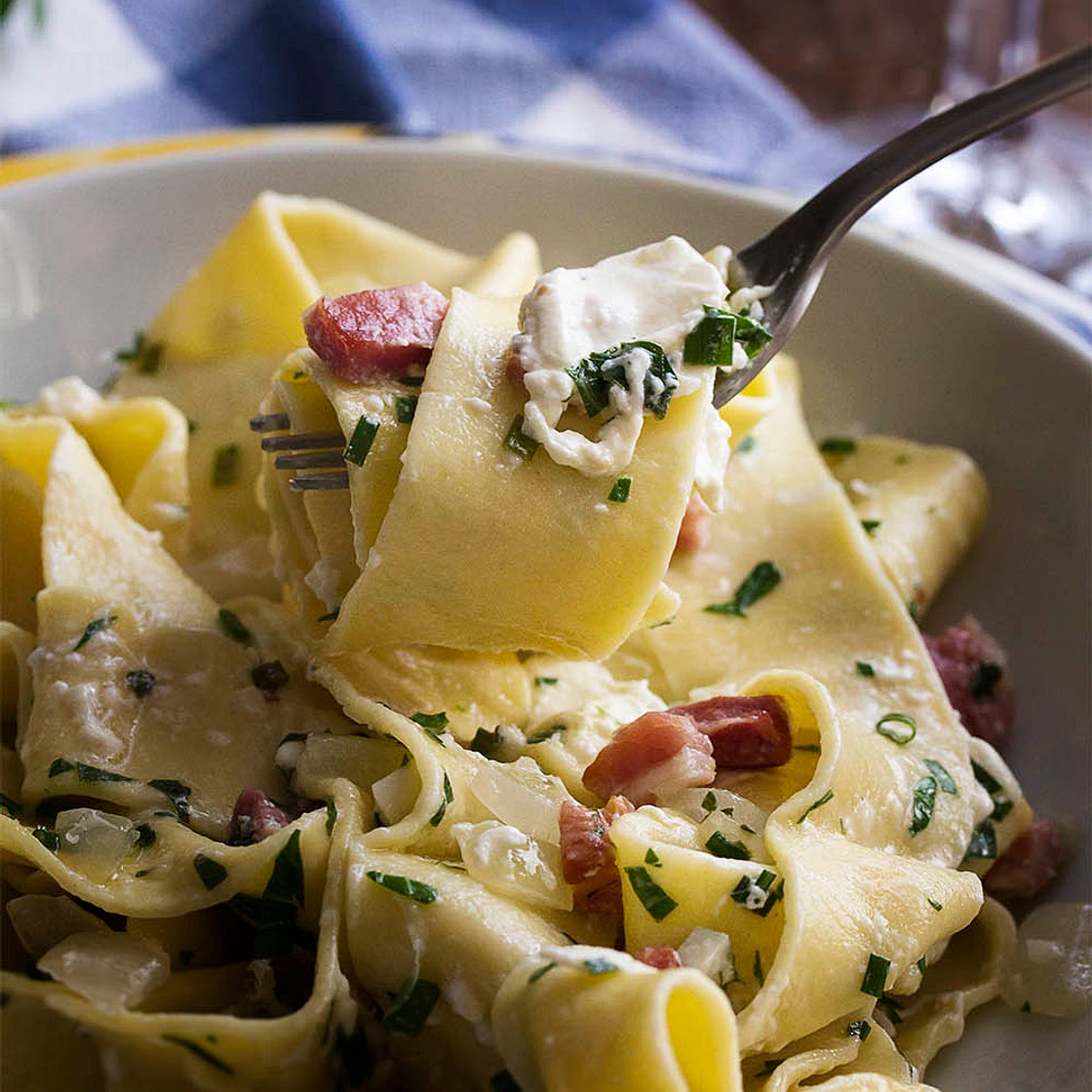 Pappardelle Pasta with Pancetta and Burrata
