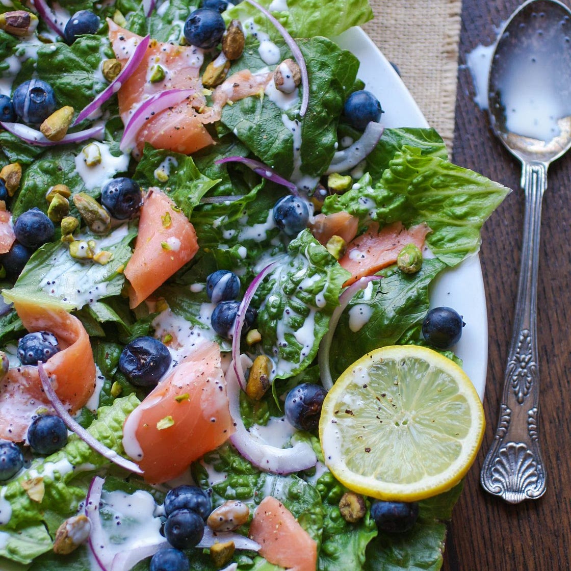 Smoked Salmon and Blueberry Salad with Lemon Poppy Dressing