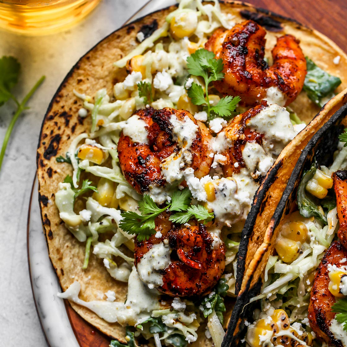 Easy Shrimp Tacos with Creamy Salsa Verde