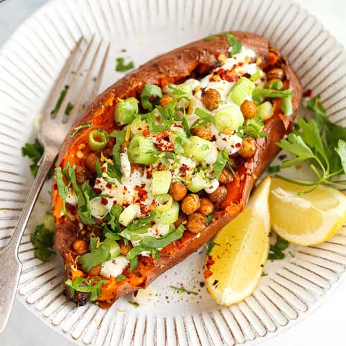 Mediterranean Baked Sweet Potatoes